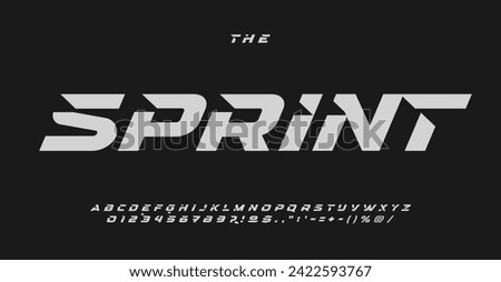 Sportive sans serif letters, bold automotive font for dynamic logo, high-speed headline, action-packed typography, race-inspired typographic design. Vector typeset.