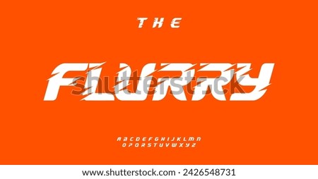 Dynamic font style on vibrant orange, energizing feel. Alphabet letters in motion, bold typography for modern designs. High visibility for branding, headlines. Vector illustration