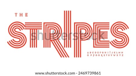 Striped retro alphabet, linear geometric pattern letters design, outline bauhaus font for modern headlines, creative designs, retro posters, branding, and stylish logos. Vector typeset.