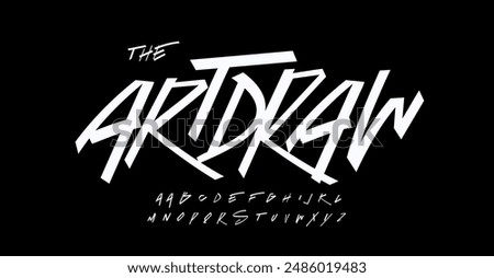 Graffiti alphabet, dynamic sharp lines letters. Youth font for painted writing on walls for urban, street art projects, bright expressive titles or logos. Vector typeset.