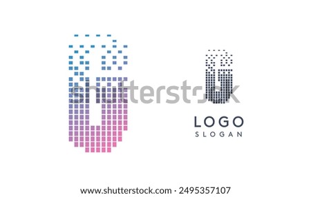 Pixelated Letter G transitioning into scattered pixels with gradient colors creating modern, digital effect like equalizer. Abstract logo for tech software and digital media. Vector illustration.