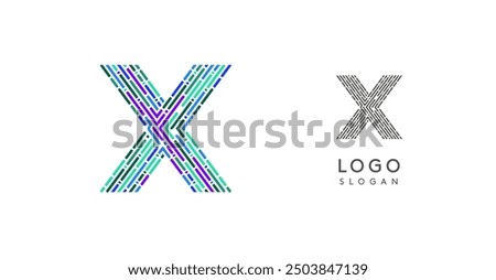 Colorful abstract letter X logo design with futuristic circuit pattern. Ideal for tech companies, digital media, software, apps, networking, branding. Vector illustration.