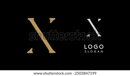 Minimalist logo design with letter X in gold on black background for luxury brand, beauty and fashion, premium corporate identity, and cutting-edge innovative futuristic projects. Vector illustration.