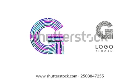 Colorful abstract letter G logo design with futuristic circuit pattern. Ideal for tech companies, digital media, software, apps, networking, branding. Vector illustration.