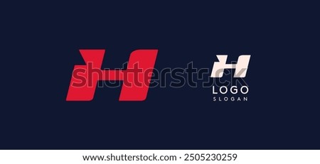 Wide bold red letter H, modern dynamic logo for business identity of technological, automotive and sports business. Vector illustration.