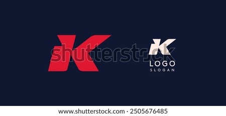 Wide bold red letter K, modern dynamic logo for business identity of technological, automotive and sports business. Vector illustration.