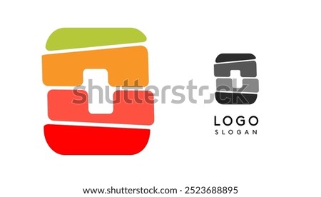 Bright colorful letter O, layers blocks like sandwich, stone balancing or rock stacking. Modern cartoon monogram for kid joyful book, blocky toys logo. Vector illustration