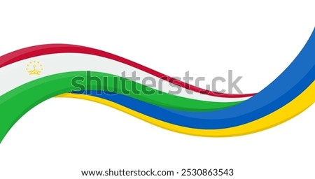 Wavy ribbon banner of Ukraine National flag with Hungary National Flag. Unity and cooperation symbol. Logo for charity social events, NGO, sports team, peace summit. Vector illustration.