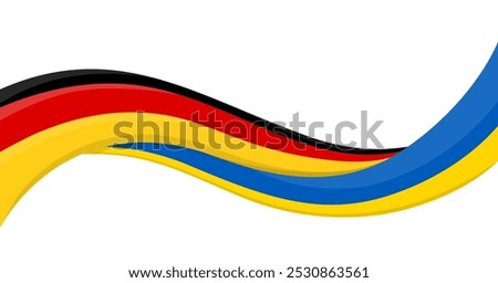 Wavy ribbon banner of Ukraine National flag with Germany National Flag. Unity and cooperation symbol. Logo for charity social events, NGO, sports team, peace summit. Vector illustration.