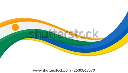 Wavy ribbon banner of Ukraine National flag with Niger National Flag. Unity and cooperation symbol. Logo for charity social events, NGO, sports team, peace summit. Vector illustration.