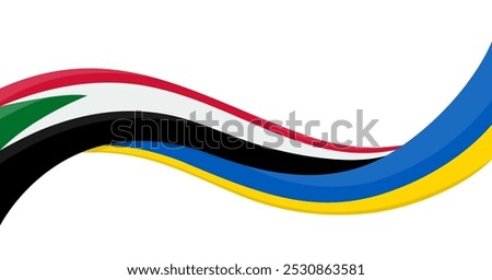 Wavy ribbon banner of Ukraine National flag with Sudan National Flag. Unity and cooperation symbol. Logo for charity and social events, NGO initiative, peace summit, sport teams. Vector illustration.