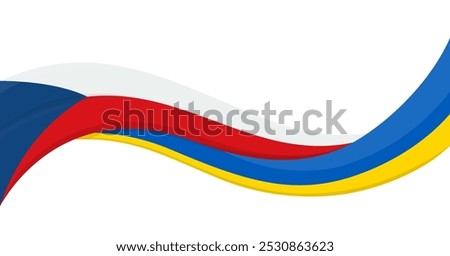 Wavy ribbon banner of Ukraine National flag with Liechtenstein National Flag. Unity and cooperation symbol. Logo for charity social events, NGO, sports team, peace summit. Vector illustration.