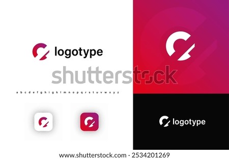 Sporty futuristic angular logo. Sharp geometric dynamic edges letter c. Minimalist innovative emblem for tech, game app, music, sport, design agency, digital space identity. Vector illustration