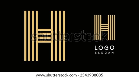 Geometric golden letter H, four parallel lines forming a modern and minimalistic logo design. Elegance luxury logotype for premium branding and corporate identity. Vector illustration