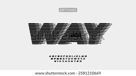 Wind striped letters, bold dynamic typography, modern racing font with clean lines for edgy velocity logos, tech and automotive branding, contemporary visual identity. Vector typeset.