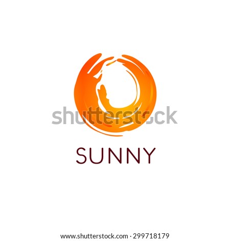 Stylized sun logo flat style. Round warm abstract form. Vector design element of the summer heat. Solar icon