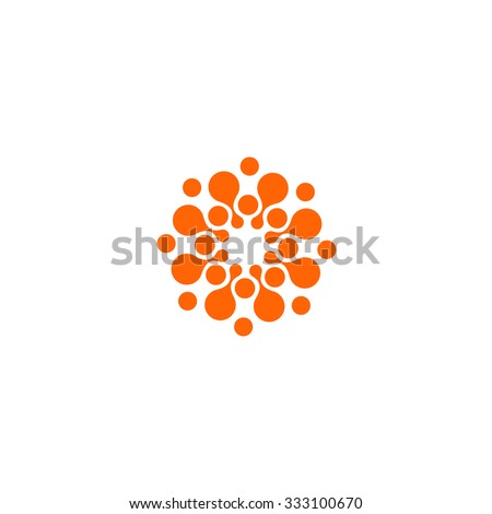 Abstract vector circle logotype. Orange unusual isolated chem logo. Virus icon. Orange sun. Flower.