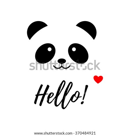 Isolated vector panda logo. Animal illustration. Hello icon. Smiling bear image. White background. Greeting card for St. Valentines Day. Love. Romantic illustration.