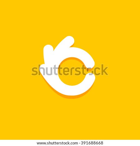 Vector isolated unusual logo. Good job. All perfectly. Well done. Great. Checked. Fingers hands shows Its OK. White color design element on yellow background.