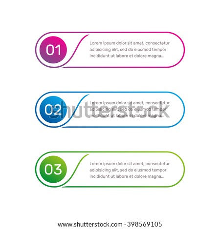 Layout workflow. Outline colorful menu for app interface. Number options. Web design elements for button element. Infographics vector template. Infographics web. 1. 2. 3. Illustration text.