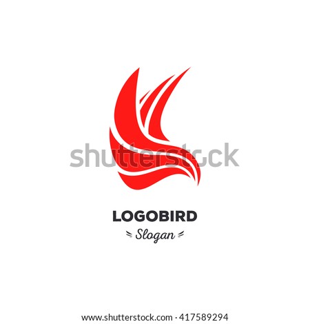 Isolated, cartoon, geek, strict eagle flying, triangular vector shape, minimalism, flat, stylish, geometric stylized logotype, red color logo template, bird, wings, feathers, eagle element logo