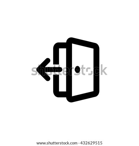 Isolated vector outlined exit icon. Black contoured  open door with an arrow on the white background.