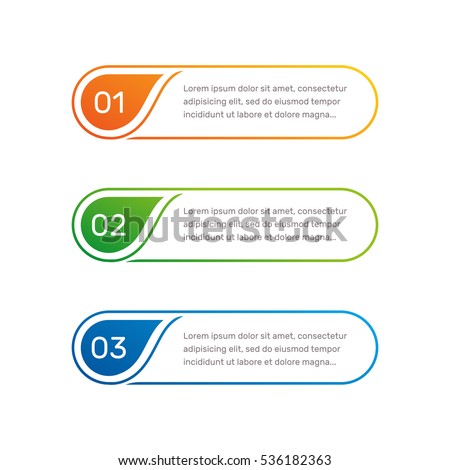 Layout workflow. Outline colorful menu for app interface. Number options. Web design of buttons elements. Infographics 1. 2. 3. vector template. Text illustration
