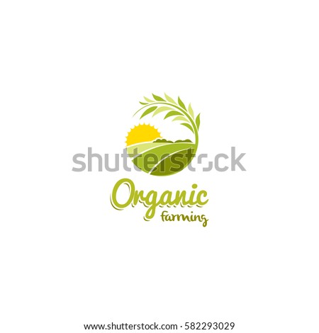 Isolated abstract green color round shape sunny meadow logo, agricultural logotype vector illustration