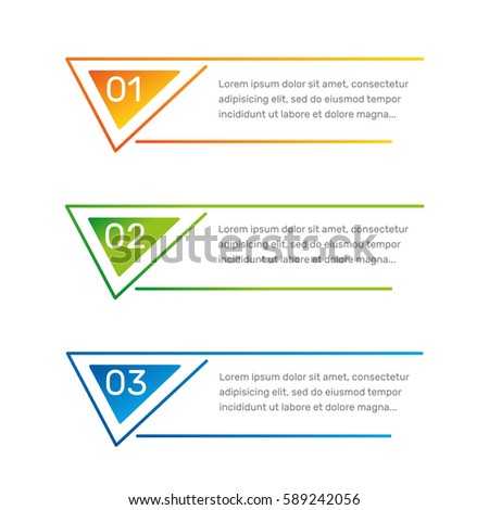 Infographic triangular shape colorful numbers from 1 to 3 and text columns vector illustration