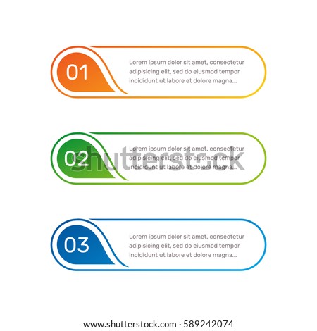 Layout workflow. Outline colorful menu for app interface. Number options. Web design of buttons elements. Infographics 1. 2. 3. vector template. Text illustration