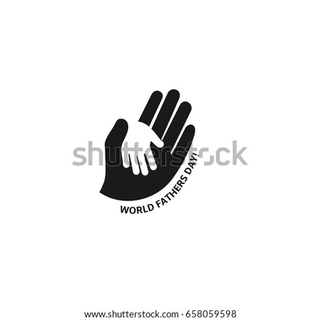 Holding Hand of a child in the hand of an adult vector logo. World Father Day. Symbol of care, kindness, family, children, parents