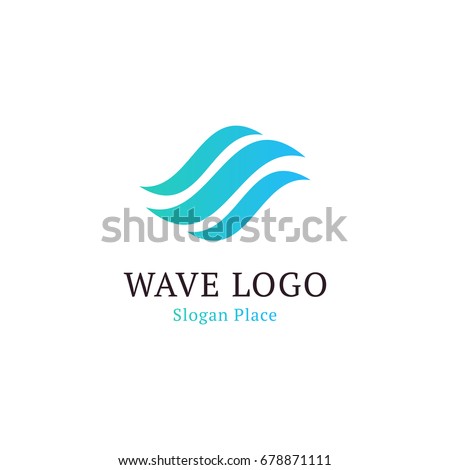 Wavy wave in round shape, red and blue feather logos. Isolated abstract decorative logo set, design element template on white background