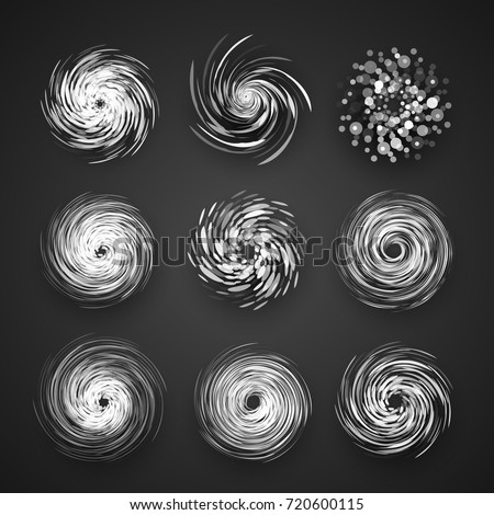 Realistic Hurricane cyclone vector icon, typhoon spiral storm logo, spin vortex illustration on black background with shadow