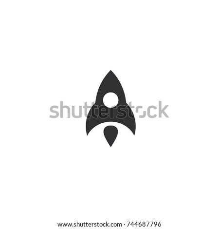 Rocket flying up icon. Black ship launch. Innovation product logo. Business aspiration strategy vector illustration on white background.