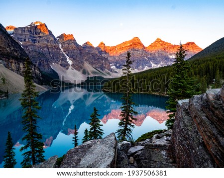 Image, Stock Photo Peaceful landscape of rocky cove in sunset