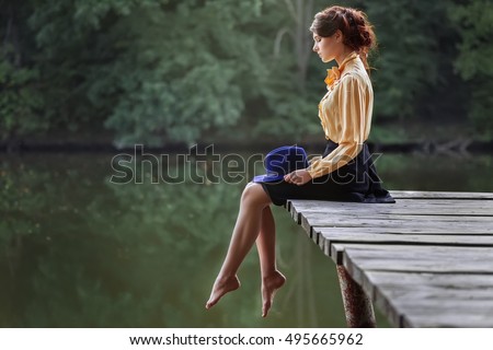 Similar – Image, Stock Photo Young woman on bridge smiling at camera