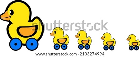 Mother duck and ducklings on a white background