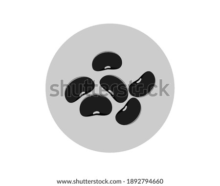 Closeup group of black beans( Urad dal, black gram, vigna mungo ) isolated on white background . Icon vector illustration. Top view.