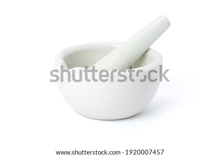 White ceramic mortar and pestle isolated on white background. Cliping path. Stockfoto © 
