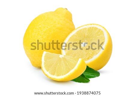 Lemon lime fruit with green leaves  isolated on white background.