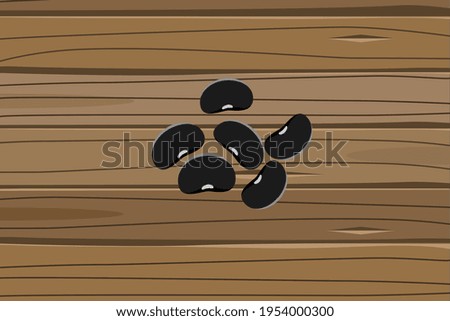 Closeup group of black beans( Urad dal, black gram, vigna mungo ) isolated on wooden table background . Icon vector illustration. Top view.