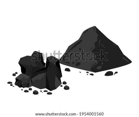 Heap of natural broken black activated charcoal granular and powder isolated on white background. Icon vector illustration. Photo stock © 