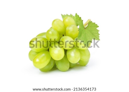 Bunch of fresh green grape with leaf isolated on white background.  Imagine de stoc © 
