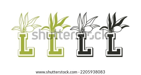 L Olive Tree Logo Vector Icon Symbol Template. Olive Vector Illustration. L Olive Oil Vector Stock foto © 