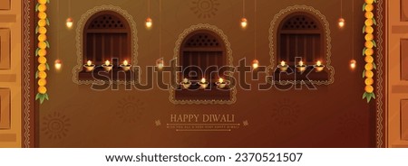Creative illustration greeting card of diwali festival realistic oil lamp on decorative background for Diwali celebration. 
