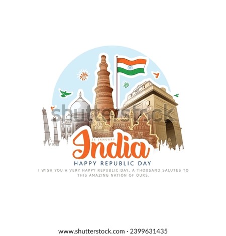 vector sketch poster of  indian monuments for india republic Day (26 January).