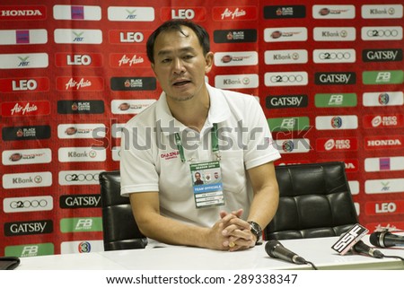 BANGKOK,THAILAND:JUNE 2015:Thawatchai Damrong-Ongtrakul Coach of Chainat F.C.a press conference at Minburi72-years anniversary stadium;inThai Premier League on 20 june 2015,Bangkok Thailand.