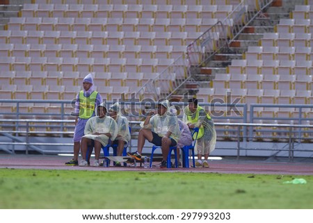 BANGKOK,THAILAND:JULY 2015:The fied cribs team poses during football Thai Premier League between Osotspa M150 and Chiang Rai United at Rajamangala National Stadium on July 19,2015inThailand.