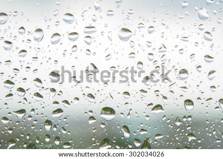 Drops of rain on window with abstract lights.
