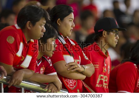 BANGKOK,THAILAND:AUGUST;2015: Cheering team of BEC-Tero in football Thai Premier League between between PORT FC and BEC-Tero sasana at PAT Stadium on AUGUST 9,2015inThailand.